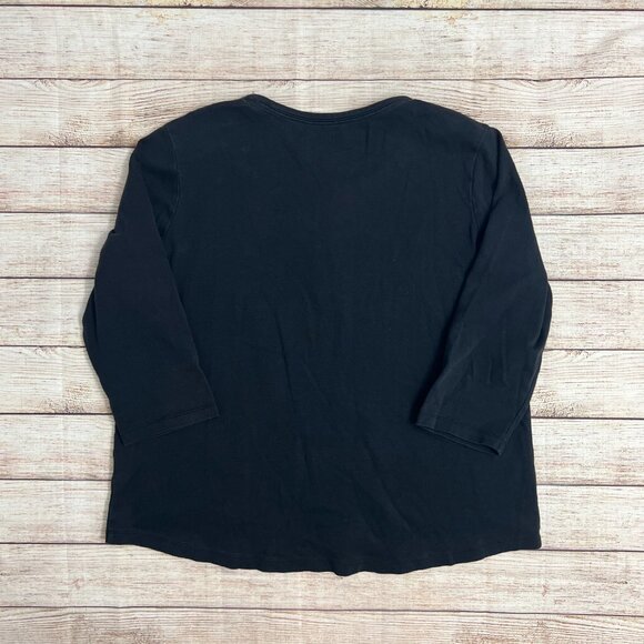 LL Bean Womens XL Henley Shirt 3/4 Sleeve Black 100% Cotton Made in Cambodia - Picture 2 of 8